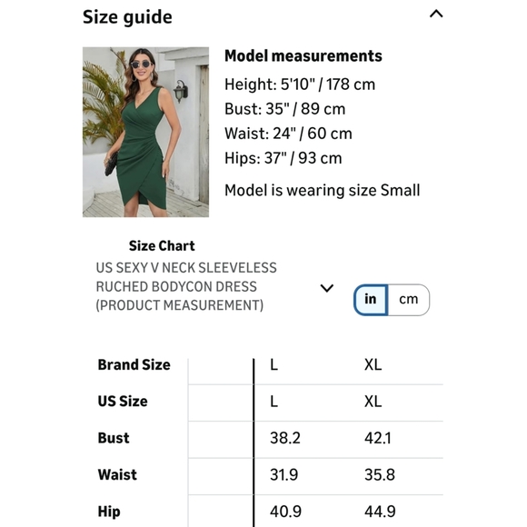 NWT Tehoao Green V Ruched Sleeveless Wrap Cocktail Bodycon Mini Midi Dress L - Picture 13 of 15